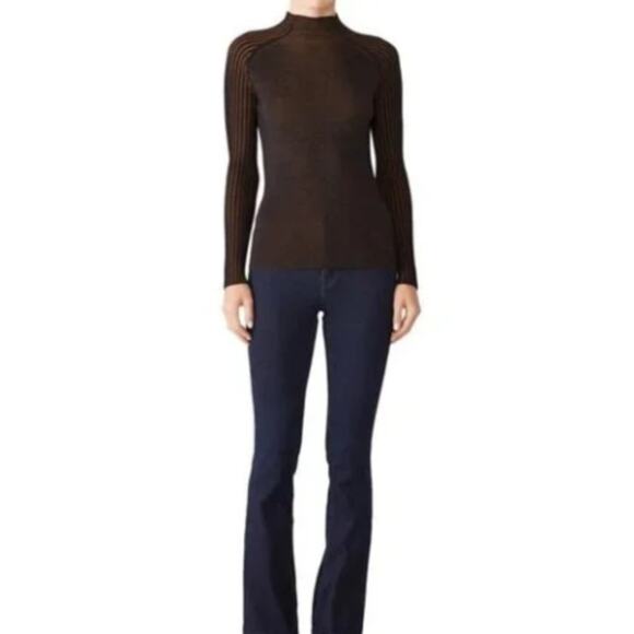 Dreyden Romy Mock Neck Ribbed Knit Sweater Top Metallic 90s Y2K Gold Navy Large - Picture 11 of 11